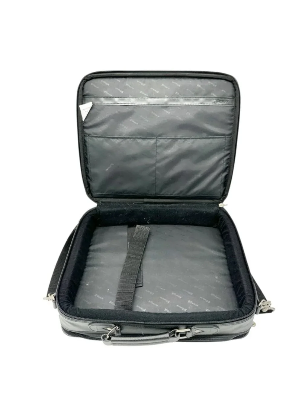 Targus Black Leather Briefcase Multiple Compartments Removable Shoulder Strap